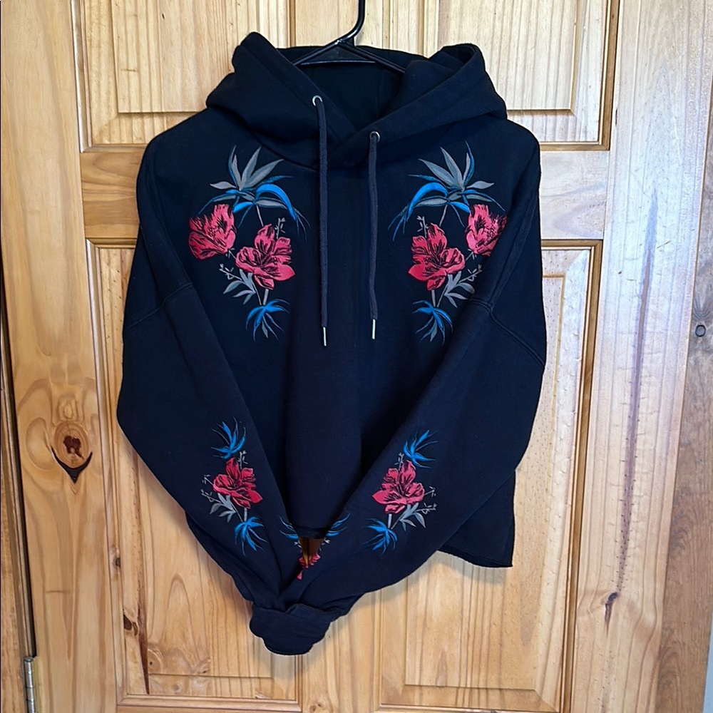 Volcom Black Hoodie with Floral Embroidery
